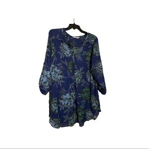 Blue floral button up tunic.